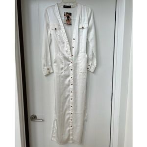 Naked Wardrobe White Satin Button-Up Dress